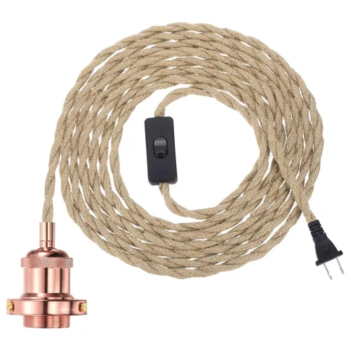 Miniatura 11 de PATIKIL Kit de cable de luz colgante de 15.4 pies, enchufe E26 con interruptor, cuerda trenzada industrial vintage para lámpara de granja