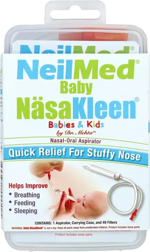 NeilMed Baby NasaKleen Aspirador nasal oral con 49 filtros de higiene y un práctico estuche de viaje de almacenamiento