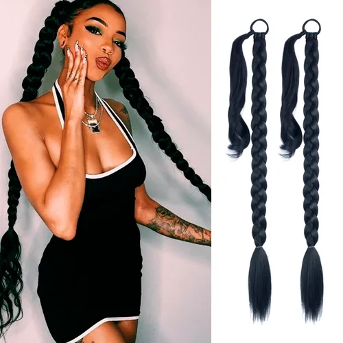 Miniatura 27 de Extensión de cabello sintético suave y natural para mujer, 34 pulgadas, 4.63 onzas, color rosa