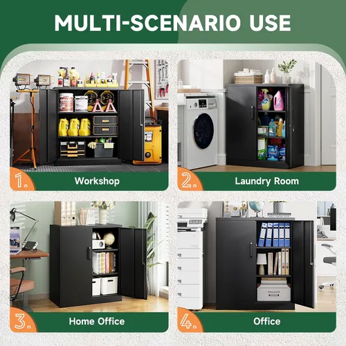 Miniatura 8 de Letaya Armarios de Almacenamiento de Metal con Cerradura, Pequeños Armarios de Acero con 2 Puertas y Estantes Ajustables para Hogar, Oficina, Negro