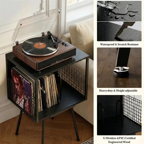 Miniatura 4 de Faesun - Soporte para tocadiscos con almacenamiento, soporta más de 100 discos de vinilo, mesa para tocadiscos industrial con estante