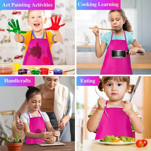Miniatura 4 de 12 piezas de delantales para niños de color rojo rosa con 2 bolsillos amplios para arte, actividades de pintura, manualidades en la cocina Rosa Rojo