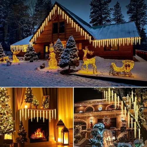 Miniatura 2 de Brightown luces de carámbanos para Navidad al aire libre, 19.8 pies con 20 tubos grandes, 480 LED, efecto de caída de lluvia de meteoritos, luces