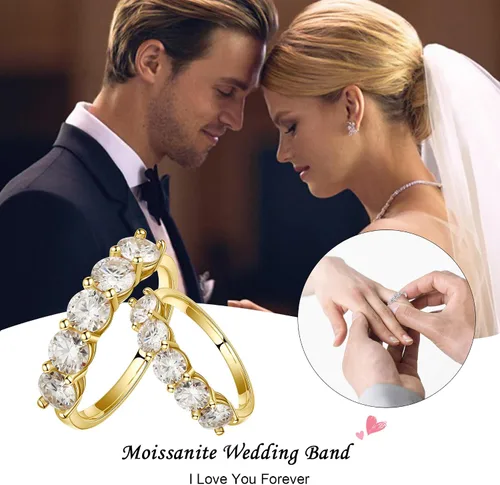 Miniatura 6 de SMILEST 5 Stone Moissanite Rings for Women, D Color VVS1 Clarity Brilliant Round Lab Created Diamond Rings 14K White Yellow Rose Gold Vermeil