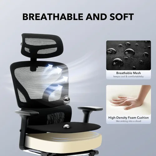 Miniatura 8 de Silla de oficina ergonómica de escritorio, silla de malla para el hogar con reposapiés ajustable, soporte lumbar, silla de juegos de computadora