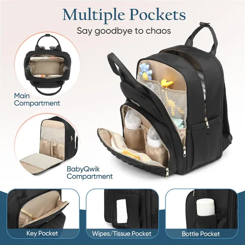 Miniatura 5 de Mochila para pañales Qualyphant - Bolsa de pañales extra grande para 2 niños gemelos (expandible 30-38L) - Mochila de viaje para bebé con cambiador
