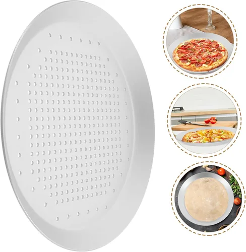 Miniatura 8 de Hemoton Bandeja de pizza de aluminio para pizza de queso y pizza, bandeja de hornear de acero inoxidable, bandeja de pizza antiadherente, bandeja
