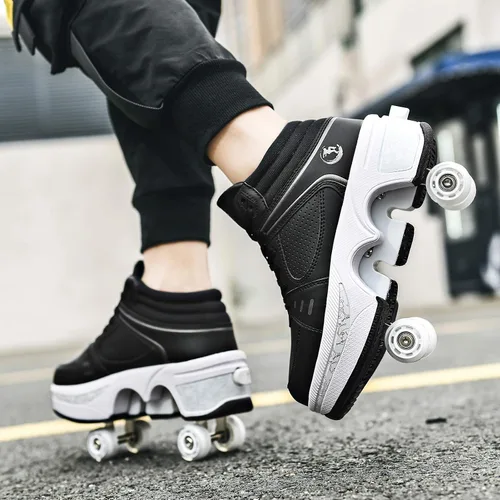 Miniatura 2 de Rueda de deformación de doble hilera Zapatos para caminar automáticos Deformación invisible Patín de ruedas 2 en 1 Patines de polea extraíble