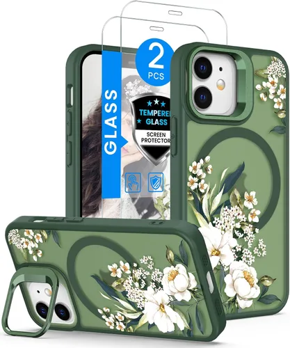 Miniatura 18 de Dretal Funda para iPhone 12 Mini / 13 Mini floral, con protector de pantalla, soporte para cámara, protección de grado militar, translúcida mate