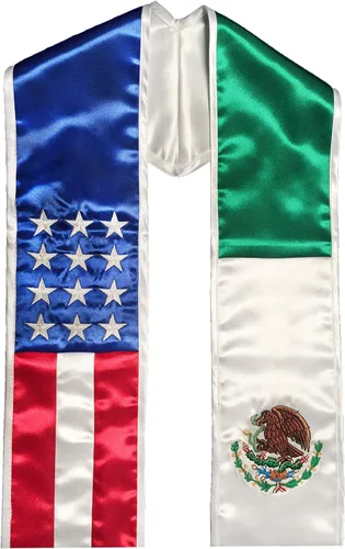 Miniatura 2 de Bandera mexicana americana de graduación, estola Chicano Heritage Adulto Unisex Hecho en Estados Unidos, Bandera de MéxicoEstados Unidos