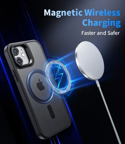 Miniatura 4 de Funda magnética para iPhone 11 con soporte, compatible con Magsafe, protección militar y protector de lente de cámara, funda translúcida mate