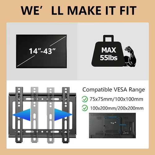 Miniatura 4 de Soporte de pared para TV de perfil bajo fijo para televisores LED, LCD y plasma de 14 a 43 pulgadas, pantalla plana, soporte universal para monitor
