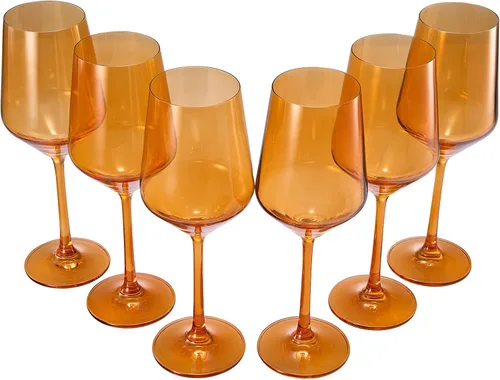Miniatura 9 de Juego de copas de vino de colores, juego de 6 vasos de 12 onzas, tallo alto de estilo italiano único para vino blanco y tinto, agua, vasos