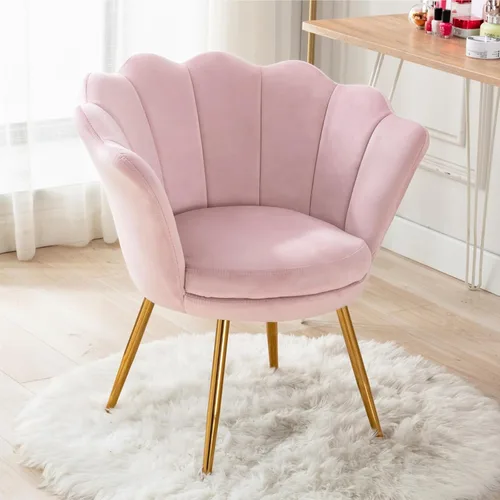 Miniatura 12 de chairus Silla de tocador de maquillaje blanca crema con respaldo, pequeña silla moderna tapizada de terciopelo con patas de metal dorado, bonita
