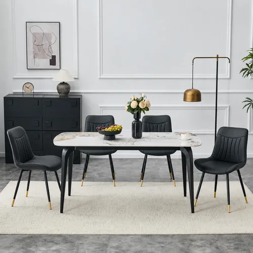 Miniatura 37 de Modern Dining Table Set for 4,50" Sintered Stone Table Set for 4,Marble Dining Table Set of 4 with Upholstered Chair,5 Piece Rectangular Dining Room