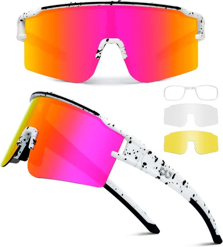 Miniatura 11 de SPOSUNE Gafas de ciclismo polarizadas con 3 lentes intercambiables para mujeres y hombres, TR90 gafas de sol deportivas para correr y béisbol 3