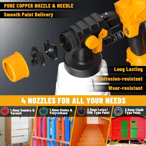 Miniatura 4 de Pulverizador de pintura para batería Dewalt de 20 V, pistola de pintura eléctrica HVLP de 300 W con boquillas de 4 tamaños y 3 patrones