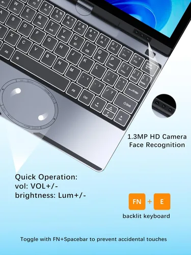 Miniatura 7 de Mini portátil de 10.5 pulgadas con pantalla táctil 2 en 1 convertible, Win 11 Pro Tablet PC, CPU N95 16GB DDR4 1TB SSD, 1920 * 1280 IPS, desbloqueo