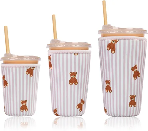 Miniatura 29 de Funda aislante reutilizable para taza de café helado, paquete de 3 fundas de neopreno para bebidas frías y calientes, soporte para bebidas para café