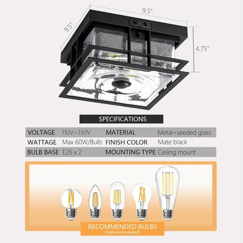 Miniatura 7 de Luces de techo para exteriores con sensor de movimiento, color negro, actualizadas del anochecer al amanecer, montaje empotrado, 2 luces cerca