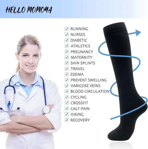 Miniatura 5 de hello momoya Calcetines de compresión para mujeres y hombres, hasta la rodilla, calcetines de correr de 15-20 mmHg para viajes atléticos