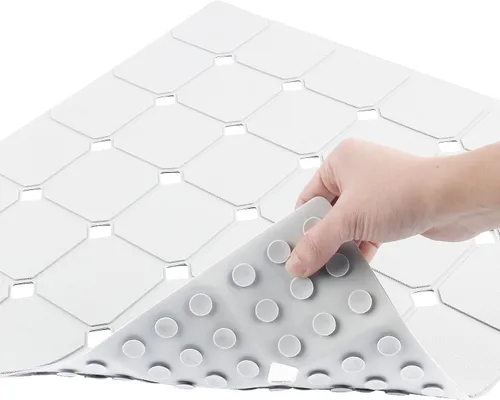 Miniatura 7 de Tapete de ducha antideslizante de 21 x 21 pulgadas, de silicona, plegable, con ventosas y agujeros de drenaje, inodoro, ecológico y duradero, Beige
