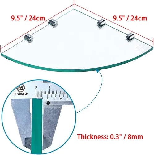 Miniatura 3 de 2 estantes esquineros de vidrio templado con 8 soportes, organizador flotante de ducha de 9.5 x 9.5 pulgadas, organizador de champú montado
