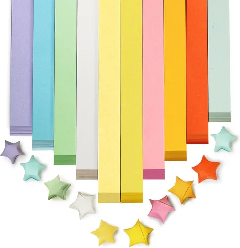 FoDau770 Tiras de papel de estrella de color sólido, 1080 hojas de papel de estrella de origami para manualidades, regalo, proyecto de bricolaje, 10