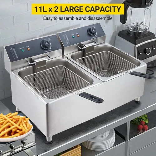 Miniatura 2 de Freidora comercial de 3400 W doble 11L/3.3 galones - Sistema de encimera de acero inoxidable 201 con filtración de aceite y cestas ajustables
