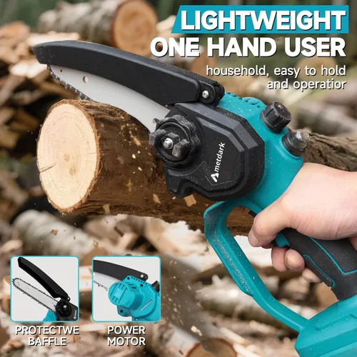 Miniatura 5 de Mini motosierra de mano inalámbrica de 6 pulgadas con engrasador automático, motosierra eléctrica portátil para cortar árboles/madera, bloqueo
