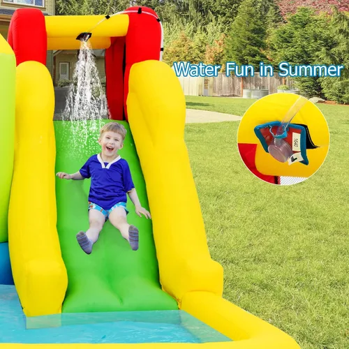Miniatura 8 de OLAKIDS Tobogán acuático inflable, 4 en 1 casa de rebote para niños, parque acuático con área de salto de tobogán, pared de escalada, carrera