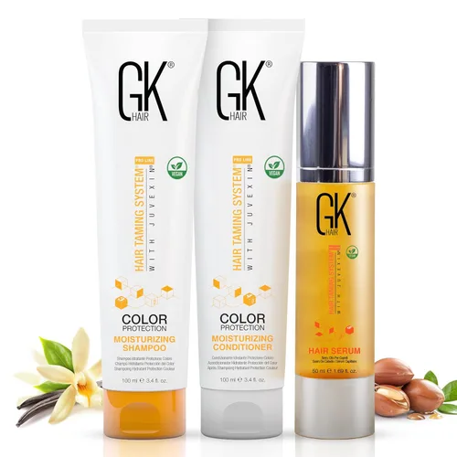 GK HAIR Global - Juego de champú y acondicionador hidratante de queratina (3.4 onzas líquidas/3.4 fl oz) con suero antiencrespamiento y aceite de
