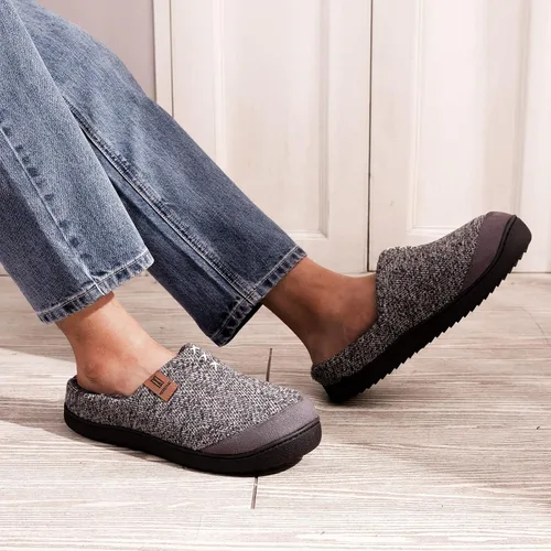 Miniatura 2 de MERRIMAC Pantuflas de espuma viscoelástica de punto para hombre, cómodas, con forro de sherpa