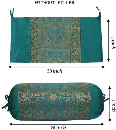 Miniatura 4 de Funda de almohada rectangular de seda brocado de jacquard étnico para yoga, cilíndrico, perrito caliente, tubo verde oscuro, sala de estar