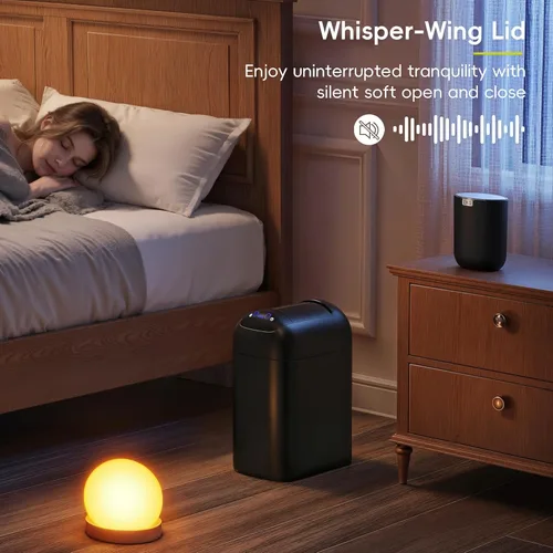 Miniatura 4 de EKO Astro Slim Basurero con sensor, 10L / 2.6 galones, papelera sin contacto con tapa de mariposa de cierre suave, papelera de acero inoxidable