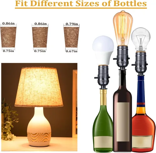 Miniatura 3 de Kit de lámpara de botella Aokpsrt con broca de vidrio de 9mm DIY Kit de lámpara para botellas de licor con enchufe deslizante y cable