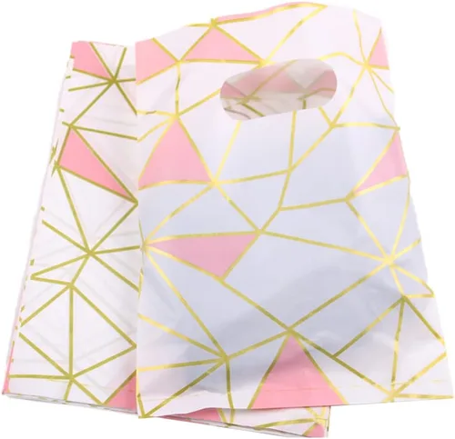 Miniatura 11 de Joyhey 100 bolsas de plástico de 11.7 x 15.7 pulgadas, bolsas de boutique con asas troqueladas, color rosa