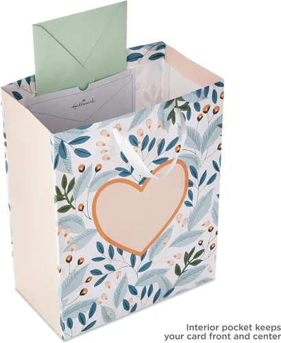 Miniatura 4 de Hallmark Bolsa de regalo grande de 13 pulgadas con papel de seda (follaje verde, corazón dorado) para bodas, compromisos, aniversarios, despedidas
