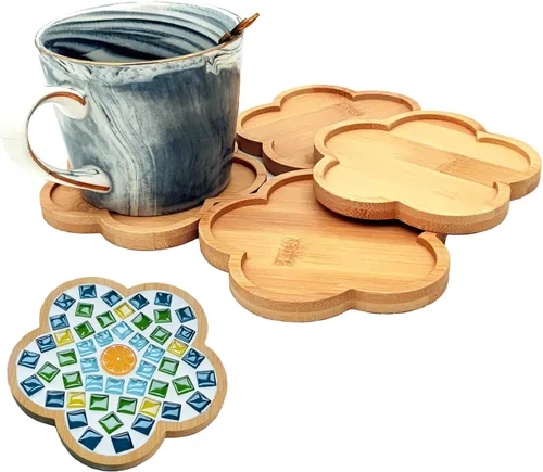 Miniatura 12 de 4 posavasos de bambú de mosaico para manualidades, bandejas de base en blanco, posavasos para beber, posavasos para plantas, placa de arte