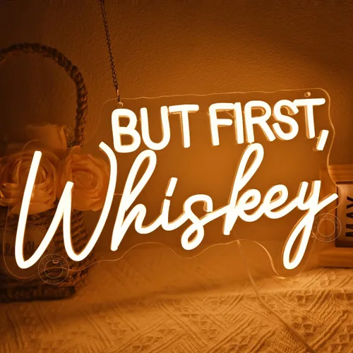 Miniatura 2 de SYLHOME Letrero de luz LED de neón "But First Whiskey", para el hogar, bar, dormitorio, pub, letrero de pared, decoración de boda, cumpleaños