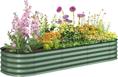 Miniatura 24 de Outsunny Cama de Jardín Elevada con 3 Jardineras, Soporte de Plantas de Madera con Orificios de Drenaje, para Verduras, Hierbas y Flores, Gris