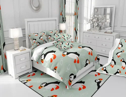 Miniatura 6 de jejeloiu Juego de ropa de cama para niños y niñas, tamaño individual, diseño de pájaros y frailecillos, para decoración de dormitorio de niños