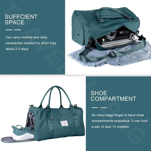 Miniatura 7 de Bolsa de gimnasio para mujeres y hombres bolsa de viaje deportiva con compartimento para zapatos y bolsillo húmedo A-pavo real-azul