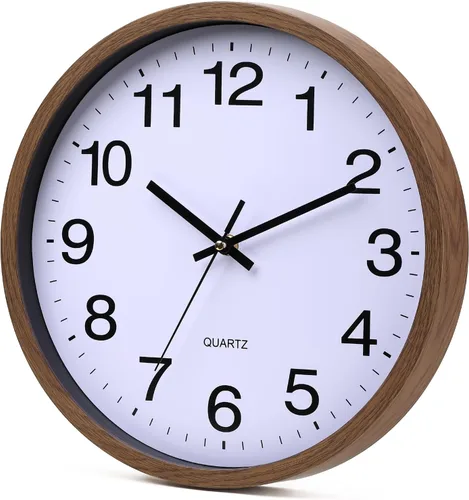Reloj de pared con marco de madera de 12 pulgadas, cubierta de vidrio, número sin tictac, cuarzo, diseño moderno de cuarzo, decorativo, dormitorio,