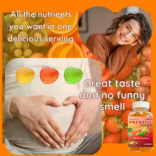 Miniatura 5 de Gomitas prenatales para mujeres – Multivitamínico prenatal y posnatal vegano halal con folato, DHA, hierro y biotina – Apoya un embarazo saludable