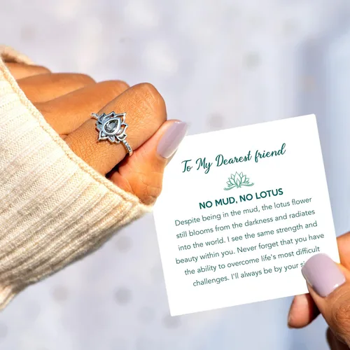 Miniatura 4 de STORYJEWELLERY Anillo de promesa de loto para mujer, anillo de flor de loto plateado, anillo delicado para niñas, regalos de joyería para mujeres