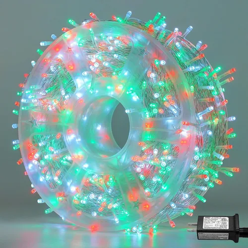 Miniatura 28 de QITONG Tira de luces rojas y verdes para exteriores, 165 pies, 500 luces LED de alambre transparente de Navidad para interiores, 8 modos de luz