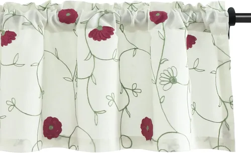 Miniatura 46 de VOGOL - Cenefa de cortinas bordadas con vides, cenefa con bolsillo para ventanas, 52 x 18 pulgadas, verde pasto