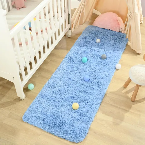 Miniatura 4 de Keeko Alfombras de Pasillo Pequeñas Azules para Dormitorio de Niños, Alfombra de Cabecera de Guardería 2x4 pies Alfombra Shag Bonita
