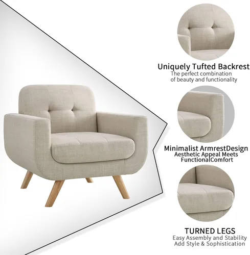 Miniatura 7 de Rosevera Elena - Sillón contemporáneo con tapicería de lino, muebles de sala de estar, color beige claro